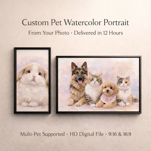 Custom Watercolor Pet Portrait from Photo – Personalized Digital Painting for Dogs, Cats & Any Pet | Printable Gift | Multiple Pets (Digital Download)