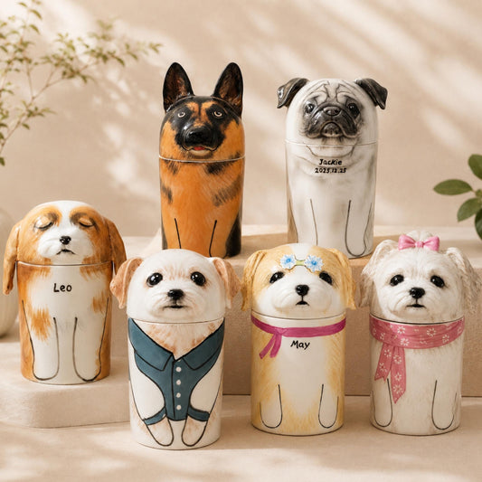 Custom Ceramic Pet Portrait Urn, Personalized Hand-Painted Urn for Ashes