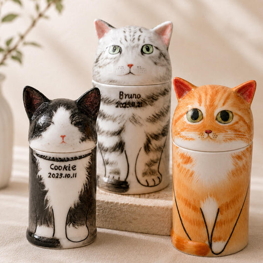 Custom Ceramic Cat Urn, Hand-Painted Pet Memorial Keepsake From Photo