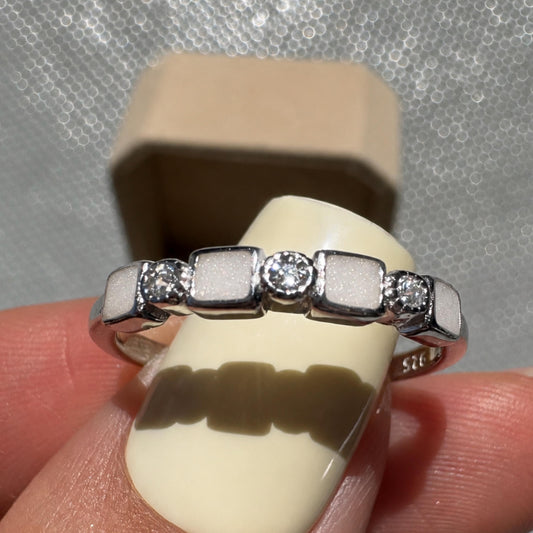 Custom Ashes Ring, Alternating Square Inlays and Round Zircon Accents, Sterling Silver Cremation Jewelry