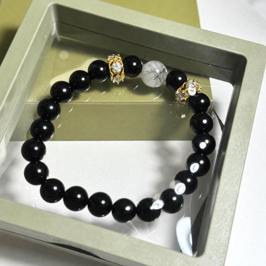 Custom Black Obsidian Hair Bracelet,Human Hair Bracelets, Pet Fur Keepsake, Unisex Memorial Jewelry