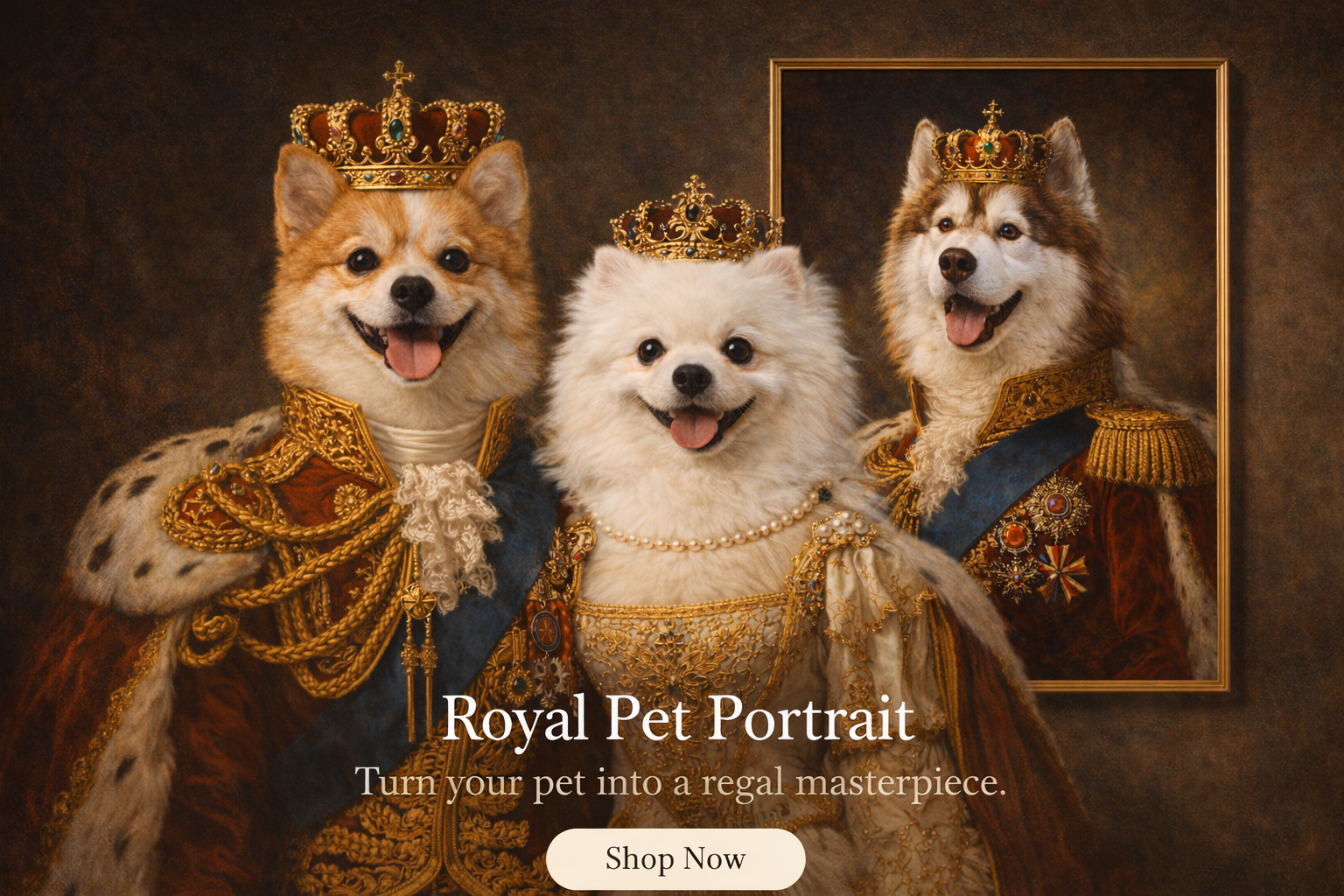 Royal Renaissance Custom Pet Portrait from Photo – Personalized Victorian King & Queen Style Painting for Dog,Cats,All Pets, Multi-Pet Supported, HD Digital Download Gift