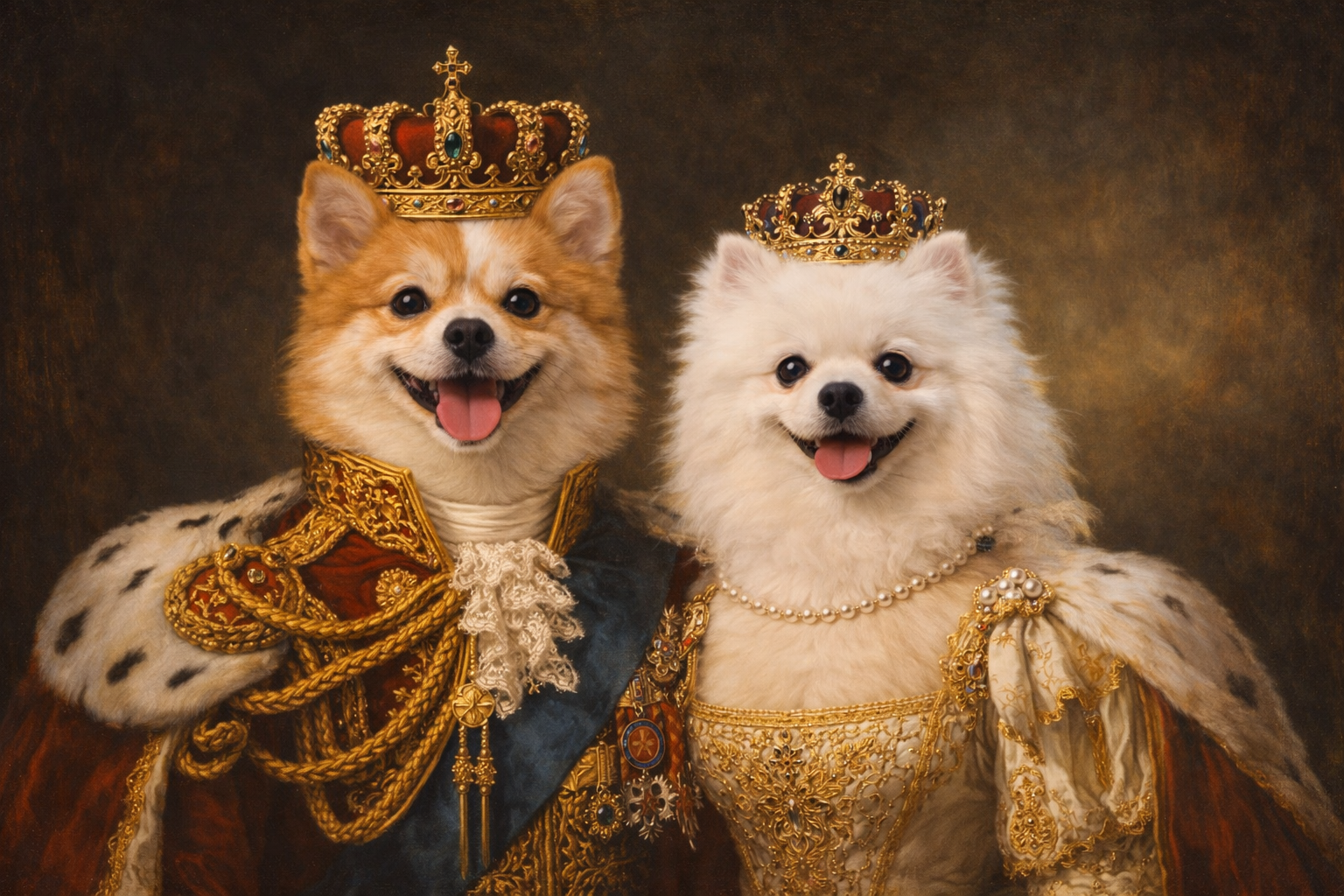 Royal Renaissance Custom Pet Portrait from Photo – Personalized Victorian King & Queen Style Painting for Dog,Cats,All Pets, Multi-Pet Supported, HD Digital Download Gift