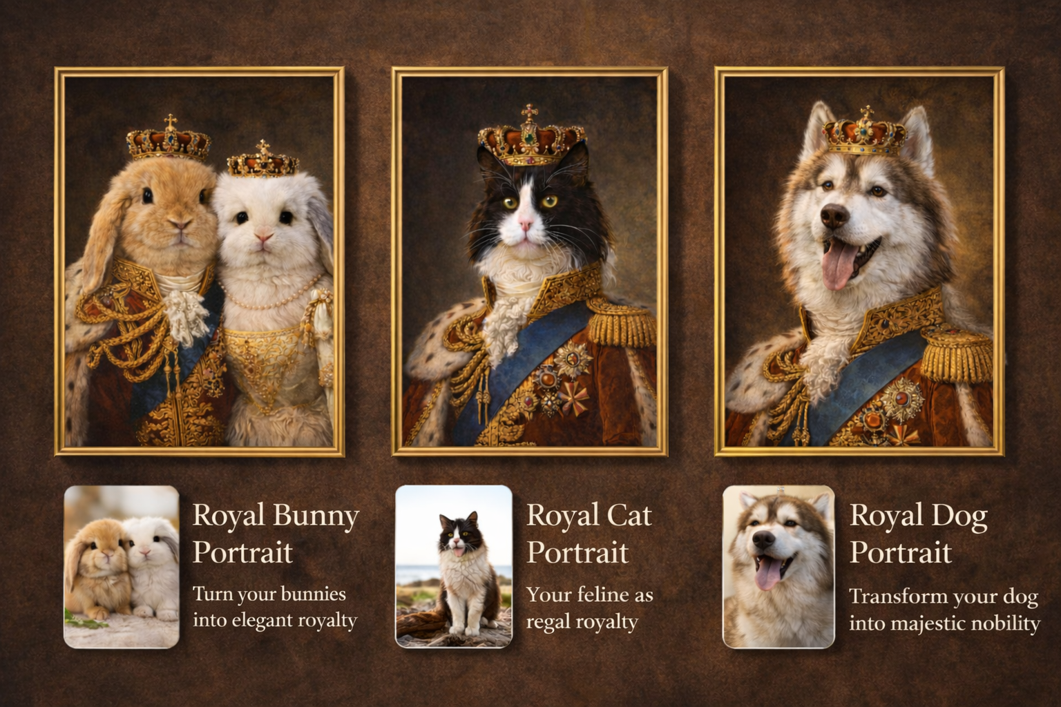Royal Renaissance Custom Pet Portrait from Photo – Personalized Victorian King & Queen Style Painting for Dog,Cats,All Pets, Multi-Pet Supported, HD Digital Download Gift