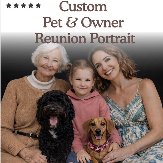 Custom Pet & Owner Reunion Portrait – High-Resolution Digital Memorial Photo(12-Hour Delivery)