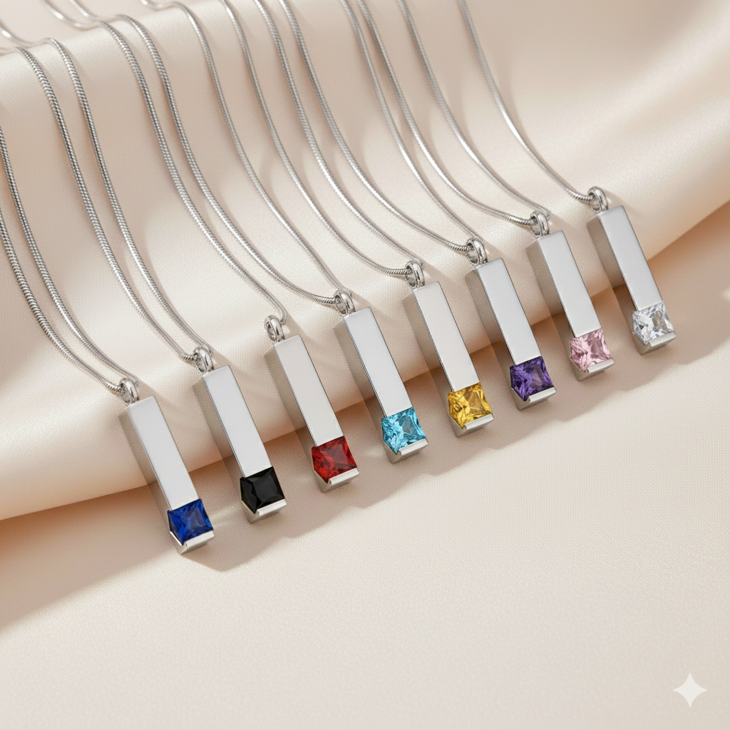 Guardian Birthstone Engraved Pet Ashes Necklace – Personalized Cremation Memorial Jewelry