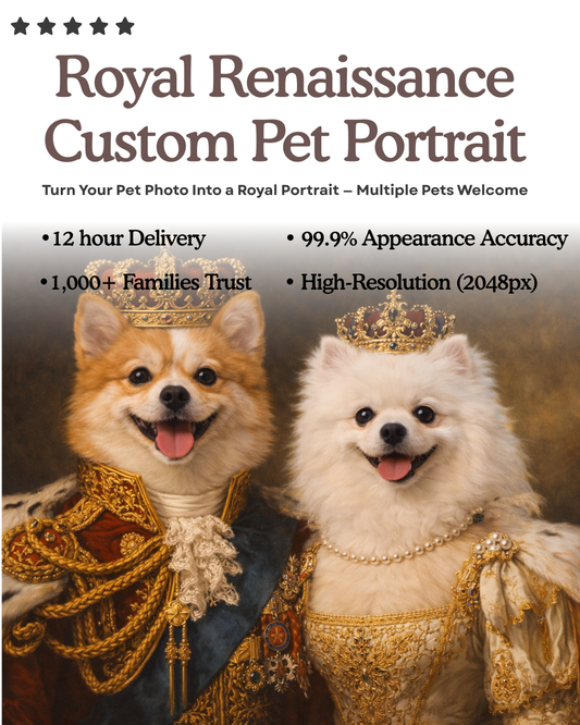 Royal Renaissance Custom Pet Portrait from Photo – Personalized Victorian King & Queen Style Painting for Dog,Cats,All Pets, Multi-Pet Supported, HD Digital Download Gift