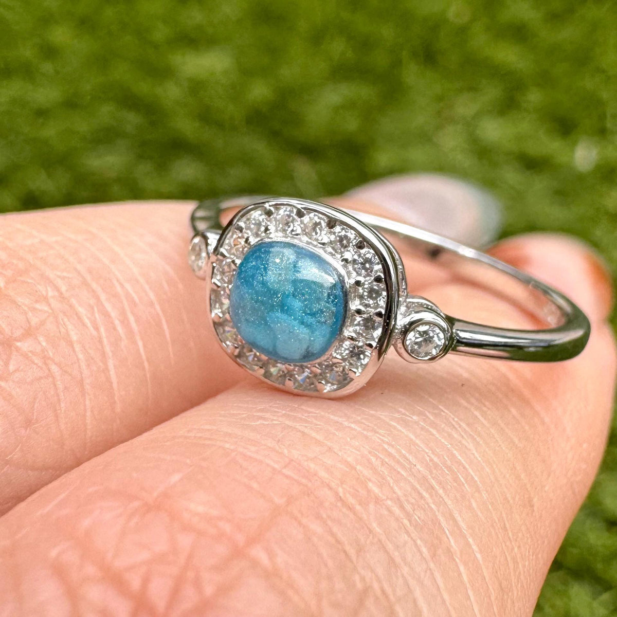 DIY Cushion Halo Ashes Ring Kit, Sterling Silver Cremation Memorial Ring, Dainty Keepsake Jewelry