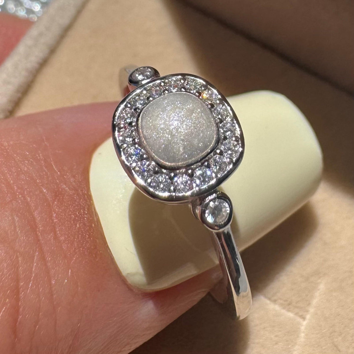 DIY Cushion Halo Ashes Ring Kit, Sterling Silver Cremation Memorial Ring, Dainty Keepsake Jewelry