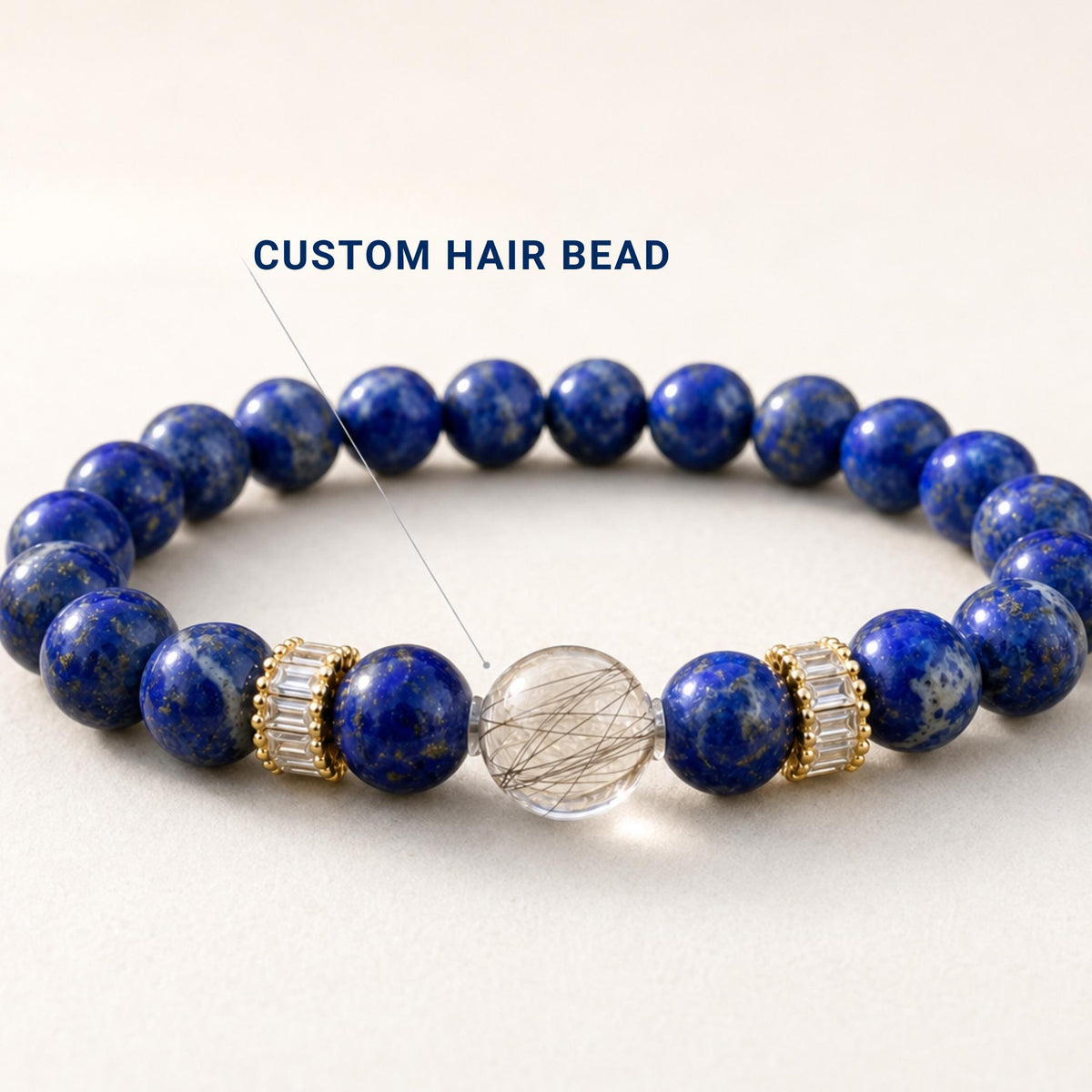Custom Lapis Lazuli Hair Bracelet, Human Hair Keepsake, Unisex Pet Memorial Jewelry