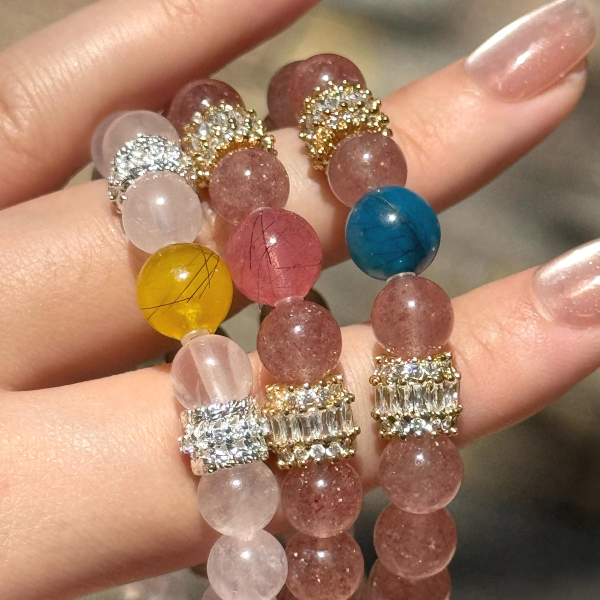 Custom Strawberry Quartz Hair Bracelet, Human Hair Keepsake, Dog Cat Bereavement Jewelry