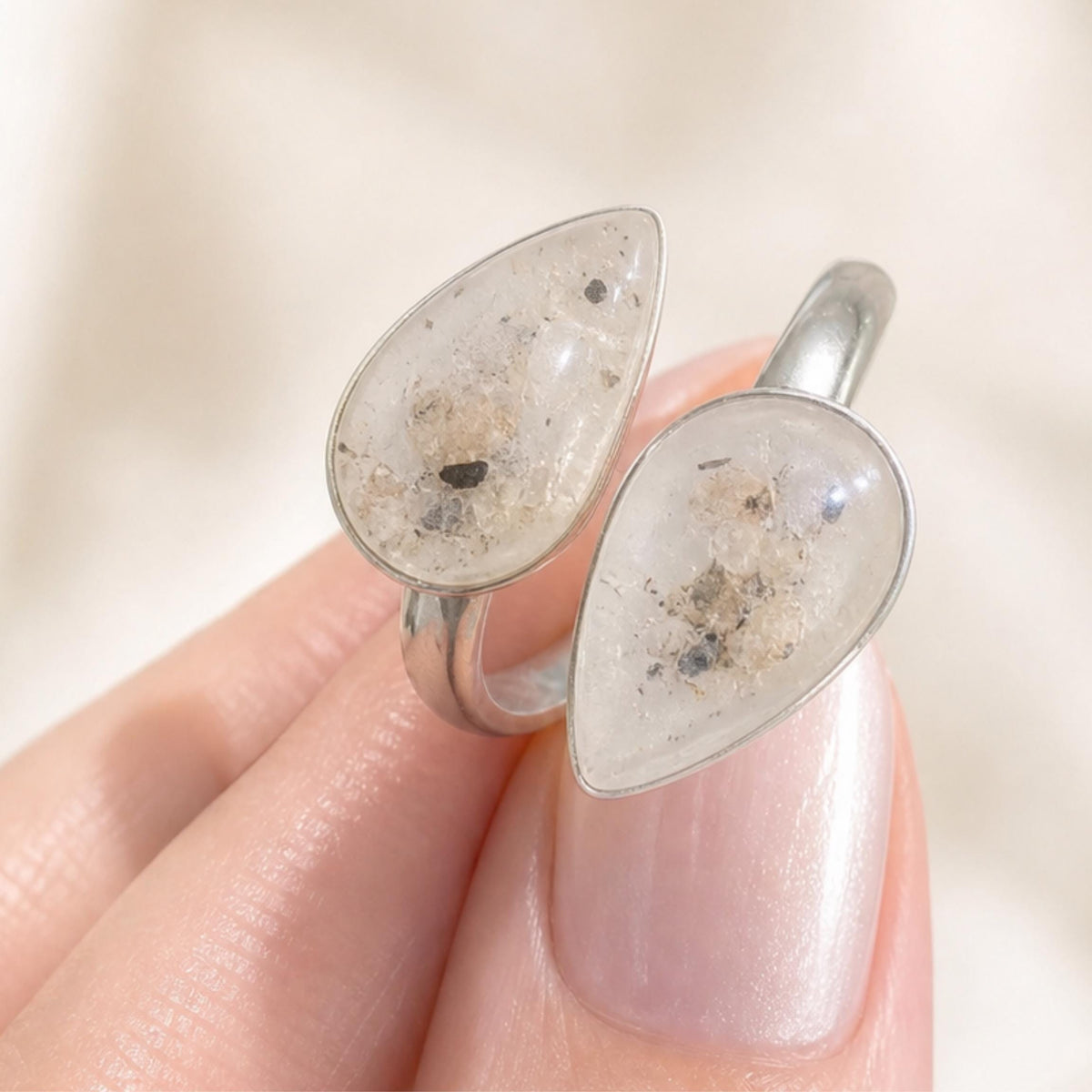 DIY Pet Ashes & Fur Ring Kit, Twin Pear Pet Memorial Jewelry for Dog or Cat, Double Teardrop Pet Hair Keepsake