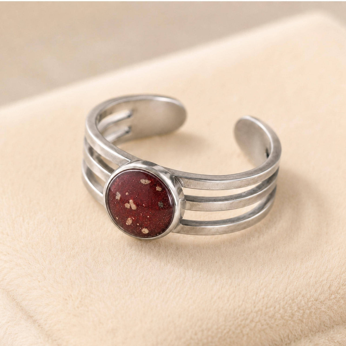 DIY Pet Ashes & Fur Ring Kit, Round Adjustable Stainless Steel Memorial Cremation Jewelry, Wide Band