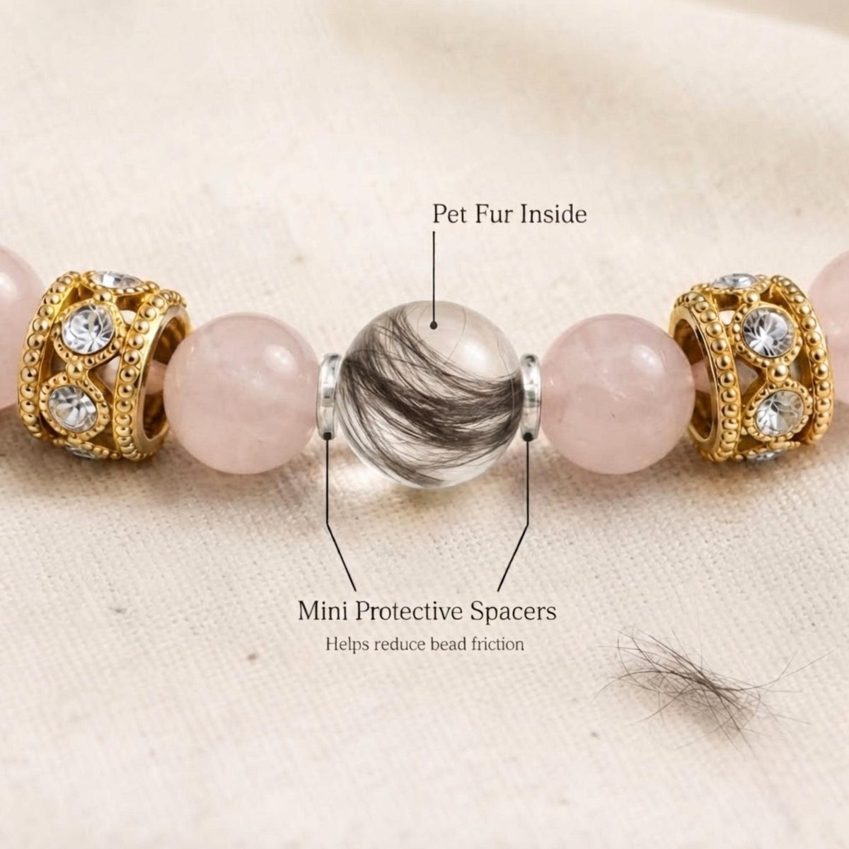 Custom Rose Quartz Hair Keepsake Bracelet, Personalized Memorial Jewelry, Pet Hair Baby Hair Keepsake Gift