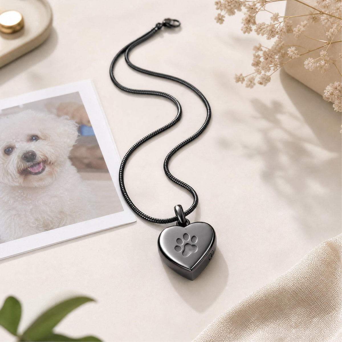Heart Paw Print Pet Memorial Necklace, Pet Ashes Urn Necklace for Dog Cat, Stainless Steel Cremation Jewelry, Loss Gift