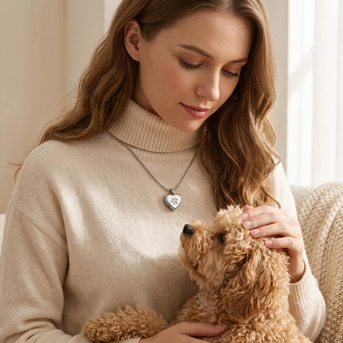 Heart Paw Print Pet Memorial Necklace, Pet Ashes Urn Necklace for Dog Cat, Stainless Steel Cremation Jewelry, Loss Gift