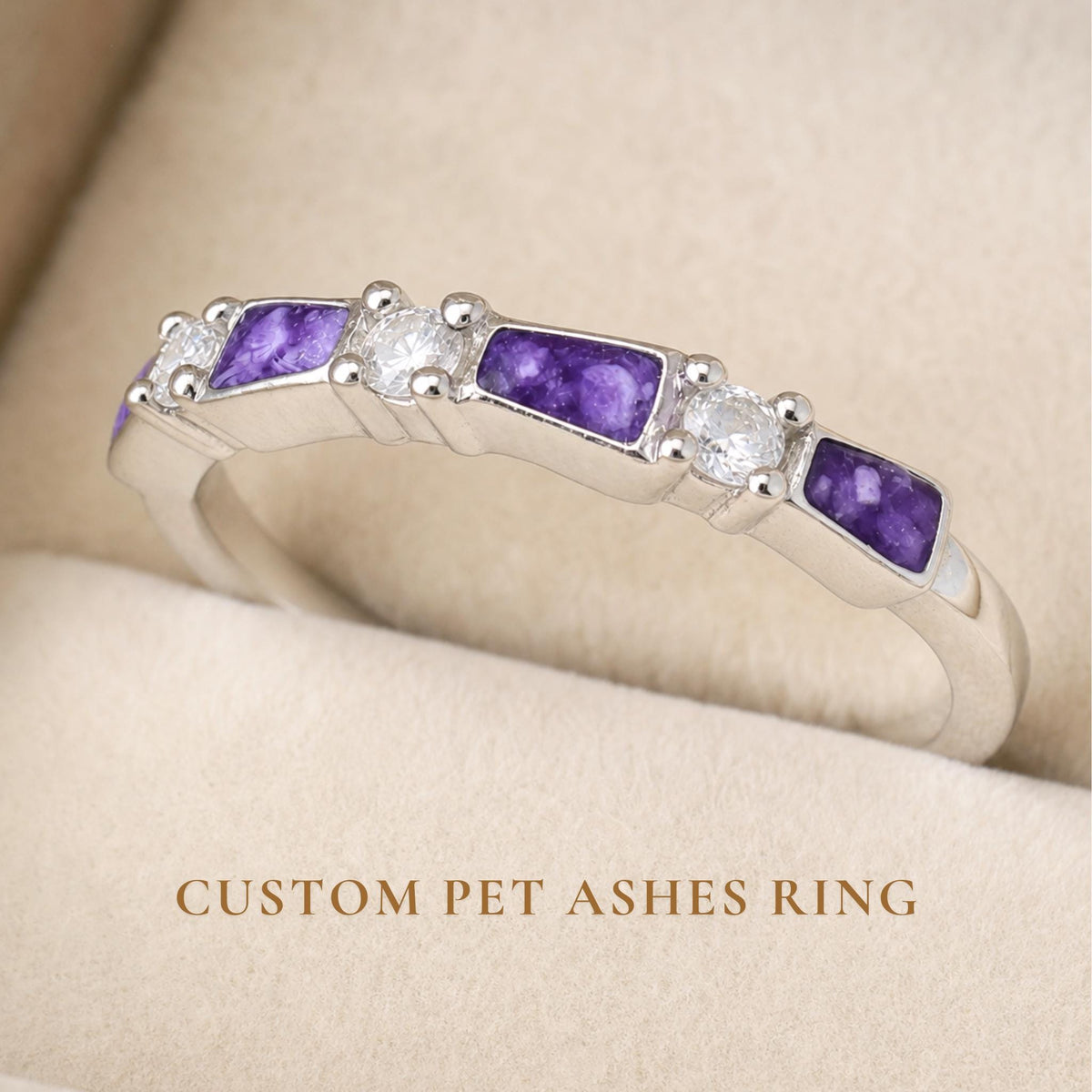 Custom Tapered Baguette Ashes Ring, Sterling Silver Dog or Cat Cremation Jewelry