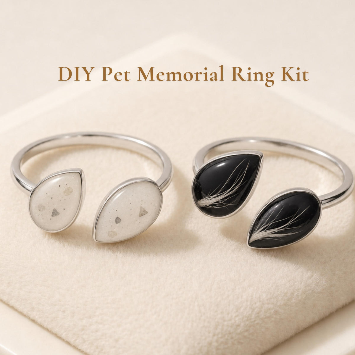 DIY Pet Ashes & Fur Ring Kit, Twin Pear Pet Memorial Jewelry for Dog or Cat, Double Teardrop Pet Hair Keepsake