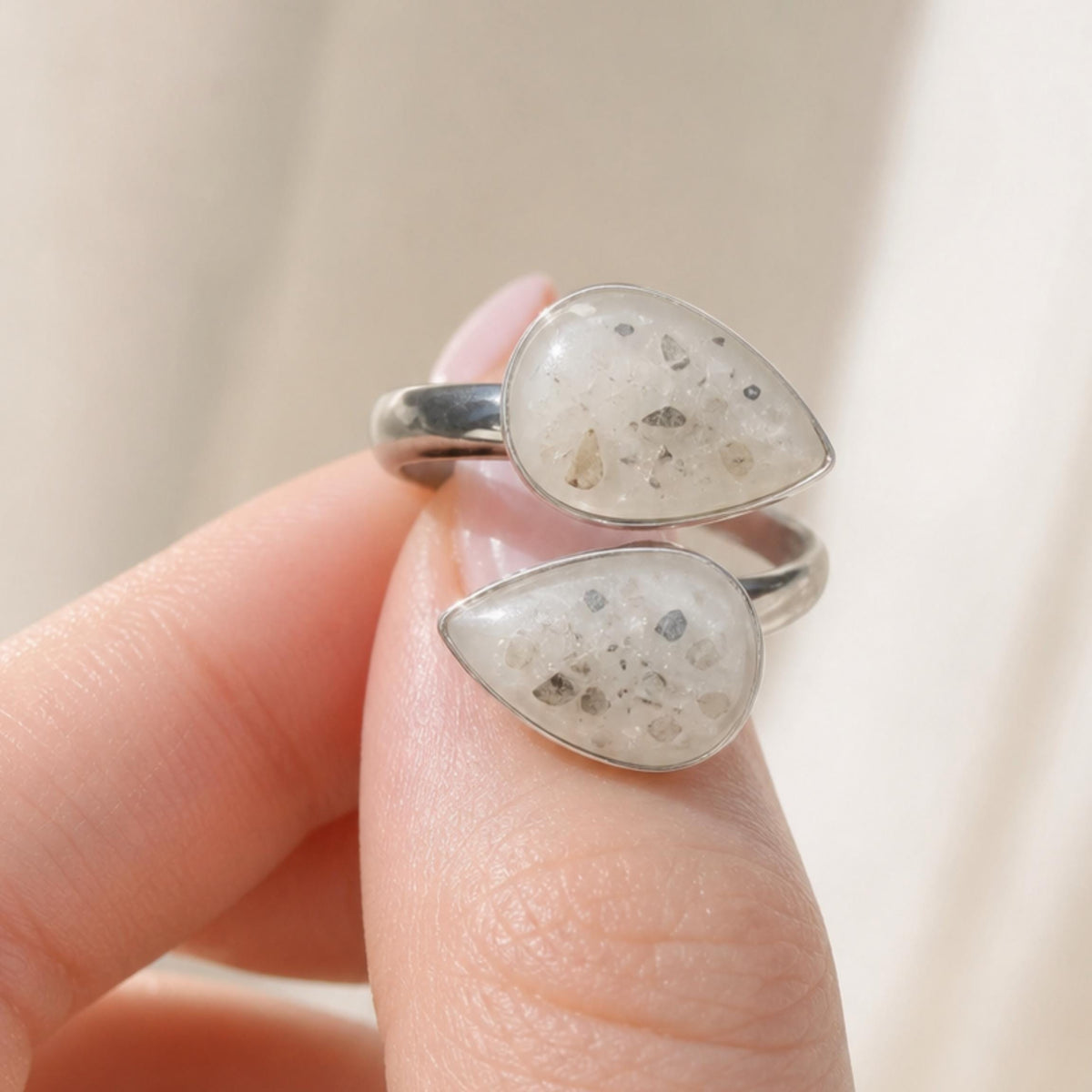 DIY Pet Ashes & Fur Ring Kit, Twin Pear Pet Memorial Jewelry for Dog or Cat, Double Teardrop Pet Hair Keepsake