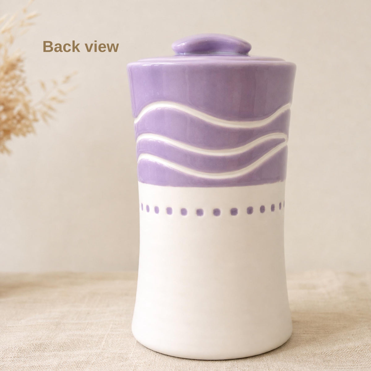 Custom Lavender Ceramic Urn for Ashes, Personalized Pastel Wave Hand-Carved Memorial Keepsake