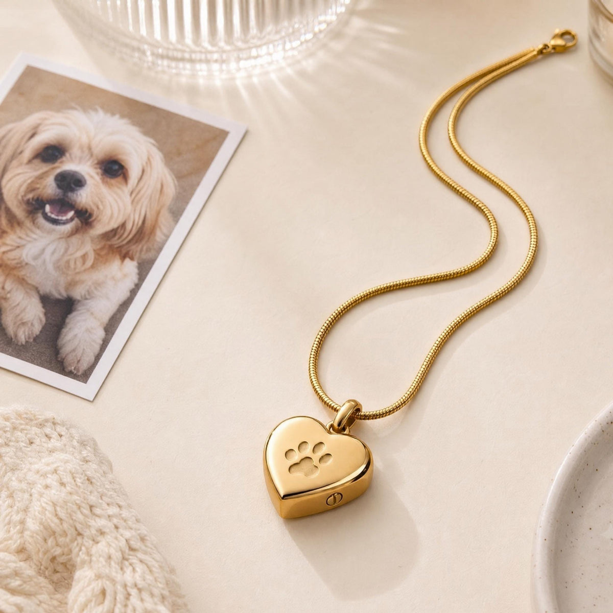 Heart Paw Print Pet Memorial Necklace, Pet Ashes Urn Necklace for Dog Cat, Stainless Steel Cremation Jewelry, Loss Gift