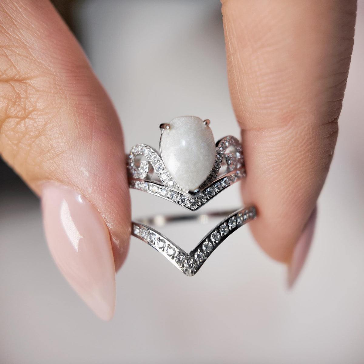 Sterling Silver V-Shaped Chevron Ring, CZ Stackable Band, Dainty Curved Ring Enhancer