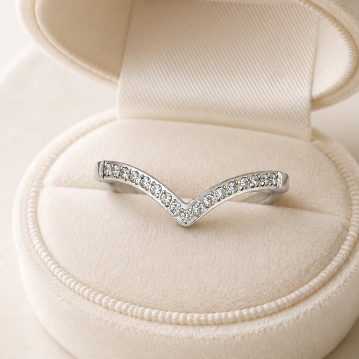 Sterling Silver V-Shaped Chevron Ring, CZ Stackable Band, Dainty Curved Ring Enhancer