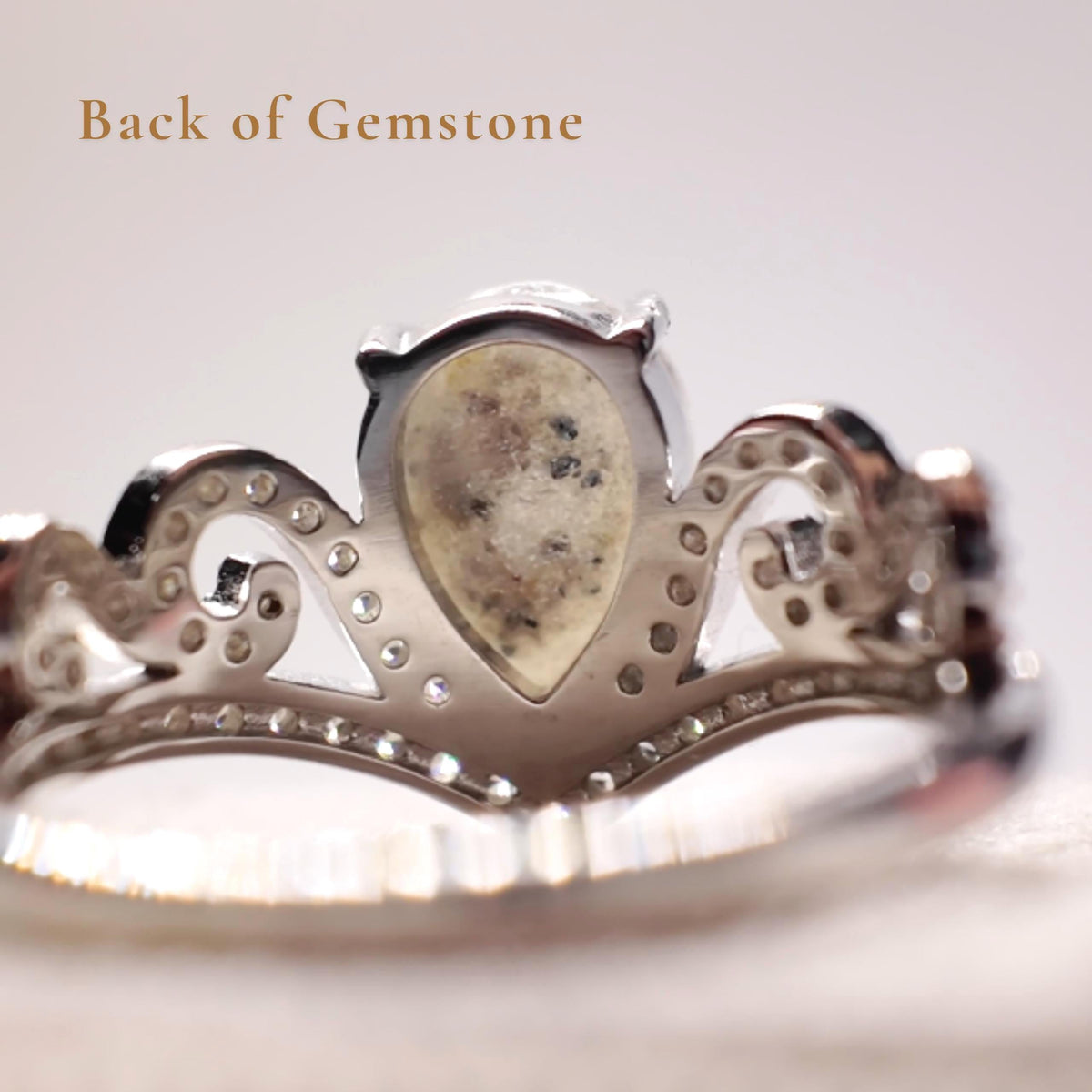 Custom Pear Ashes Ring, Sterling Silver Tiara Memorial, V-Shaped Chevron Band Keepsake