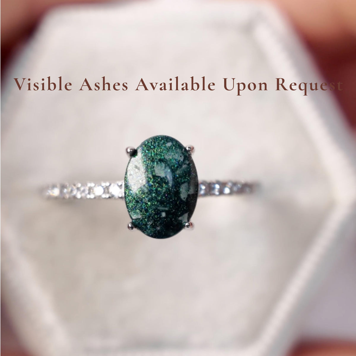 Custom Pet Ashes Ring, Sterling Silver Oval Pave Memorial Jewelry, Cremation Keepsake