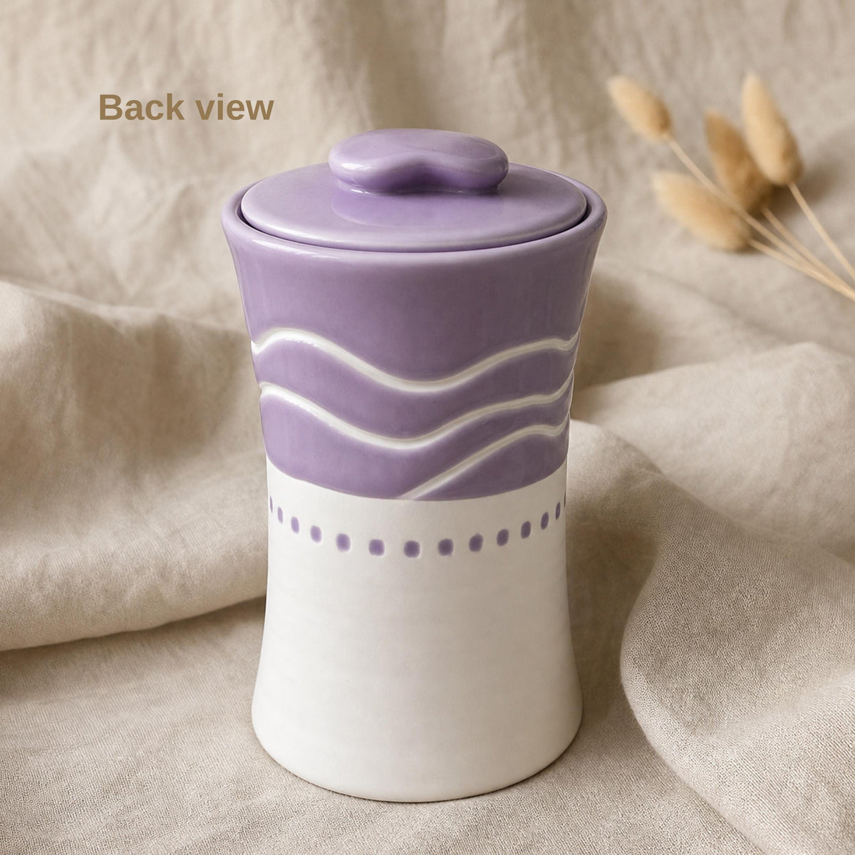 Custom Lavender Ceramic Urn for Ashes, Personalized Pastel Wave Hand-Carved Memorial Keepsake