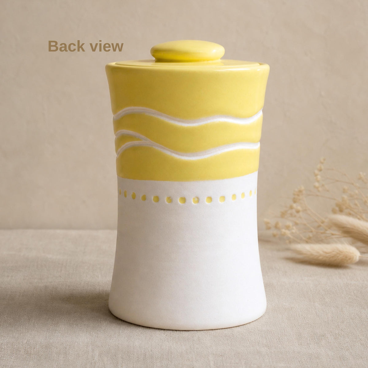 Personalized Ceramic Urn for Ashes, Butter Yellow Cremation Keepsake Box, Custom Memorial Urn with Secure Lid