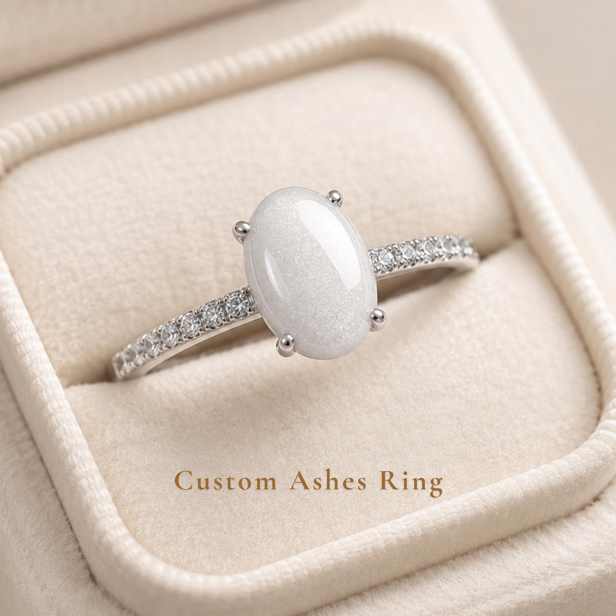 Custom Pet Ashes Ring, Sterling Silver Oval Pave Memorial Jewelry, Cremation Keepsake